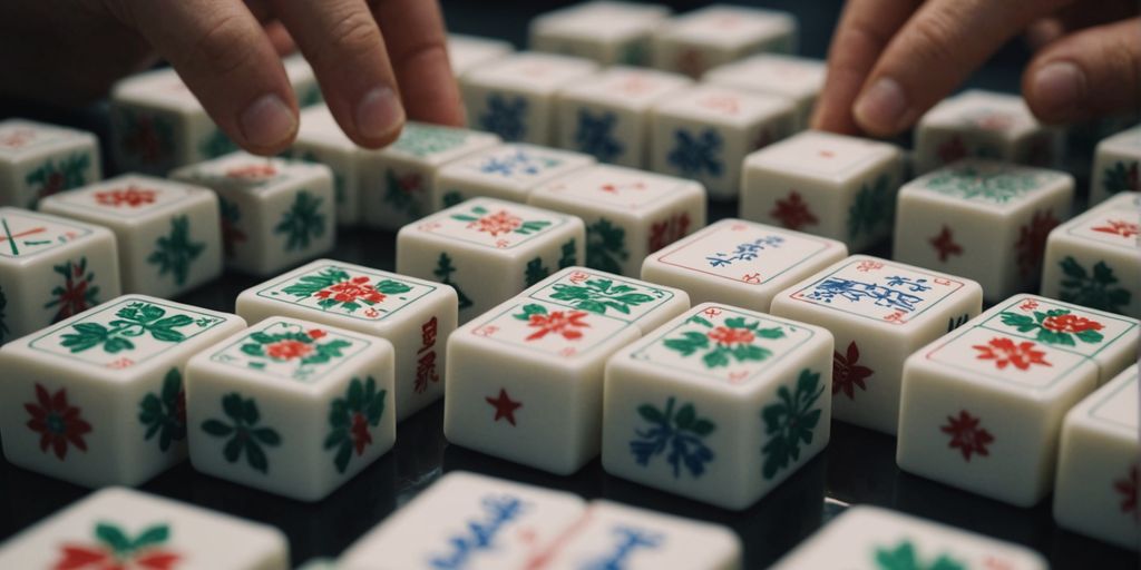 Person skillfully drawing Mahjong tiles with concentration