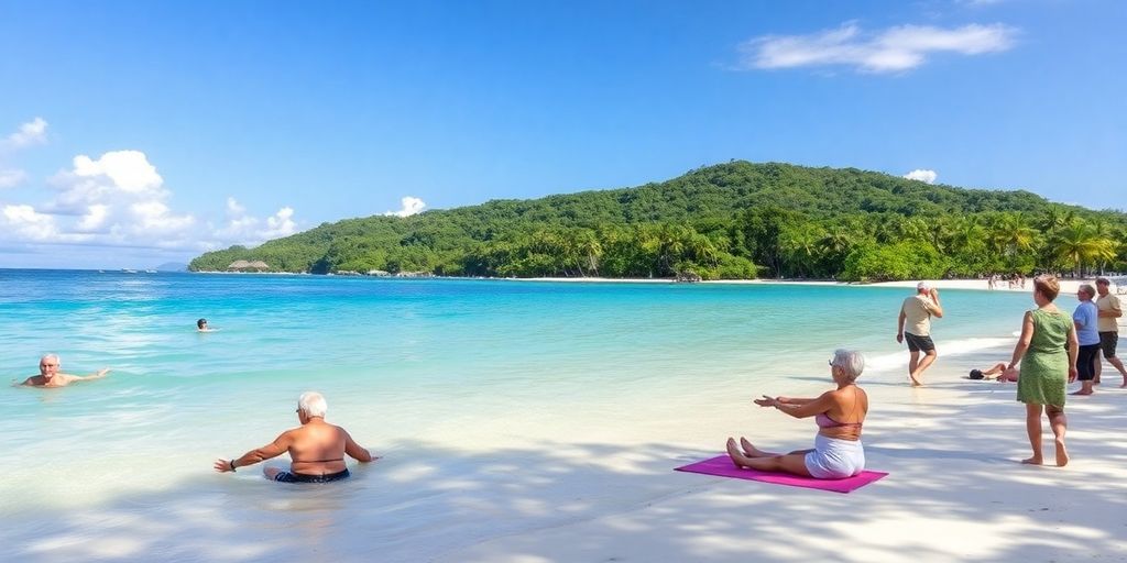 Retirees enjoying leisure activities on Koh Samui beach.