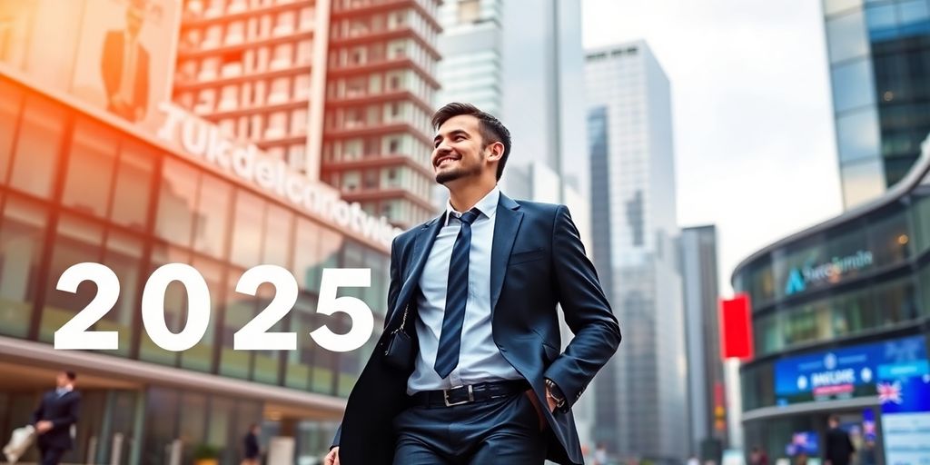 Professional walking in city, embodying career opportunities in finance.