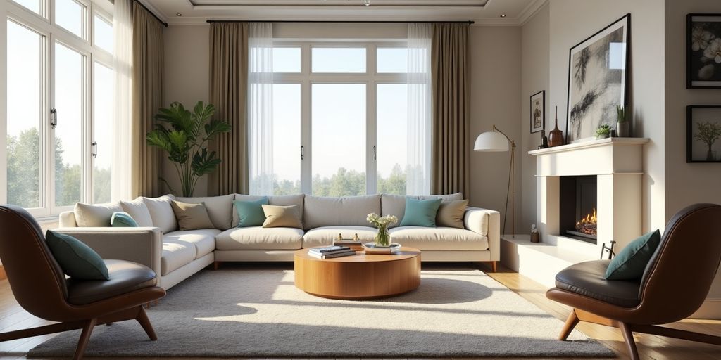 Restored living room with modern decor and natural light.