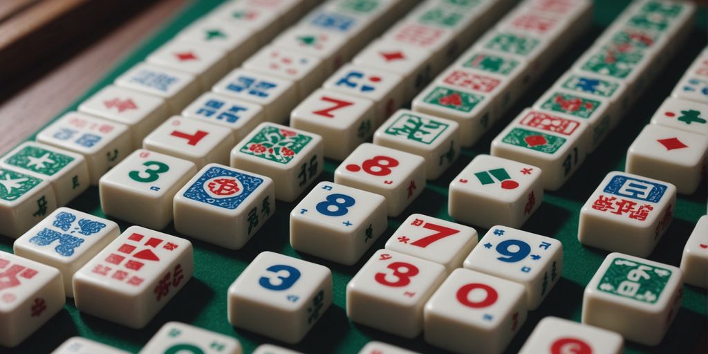 Mahjong tiles displaying numbers and symbols in close-up view