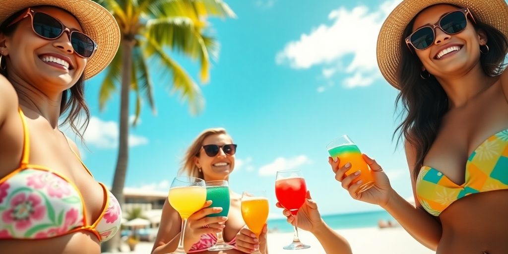 Friends celebrating bachelorette party at a resort.