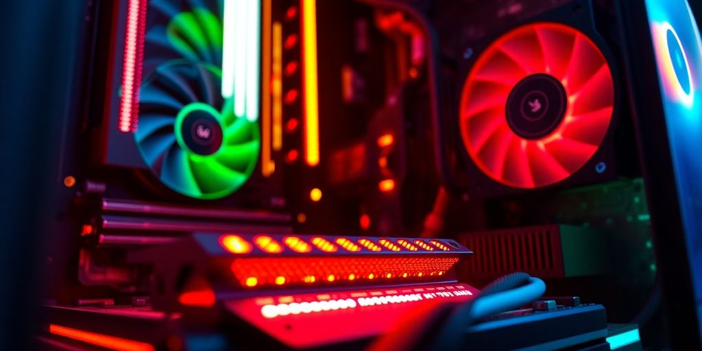 Leuchtende Gaming-PC-Komponenten in Nahaufnahme