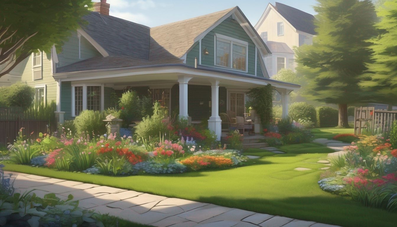 person mowing lawn and gardening in backyard