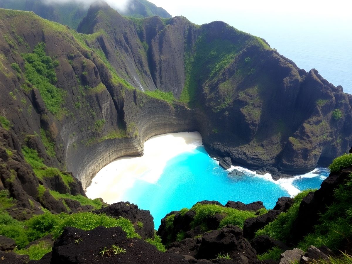 Scogliere costiere che incontrano acque oceaniche turchesi sotto cieli blu.