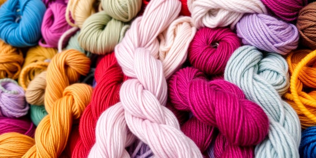 Colorful yarn skeins neatly arranged on shelves.