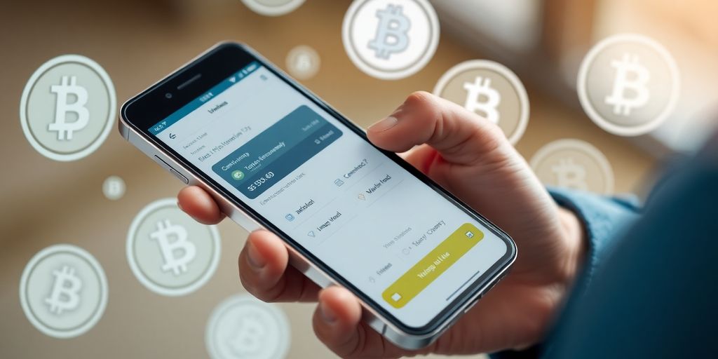 Person using a crypto wallet app on a smartphone.