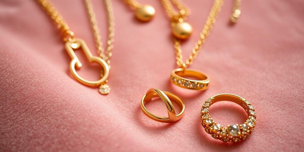 Bijoux en or élégants sur un fond en velours.