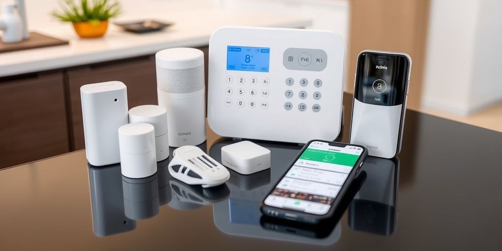 Smart home alarm kit with sensors and control panel