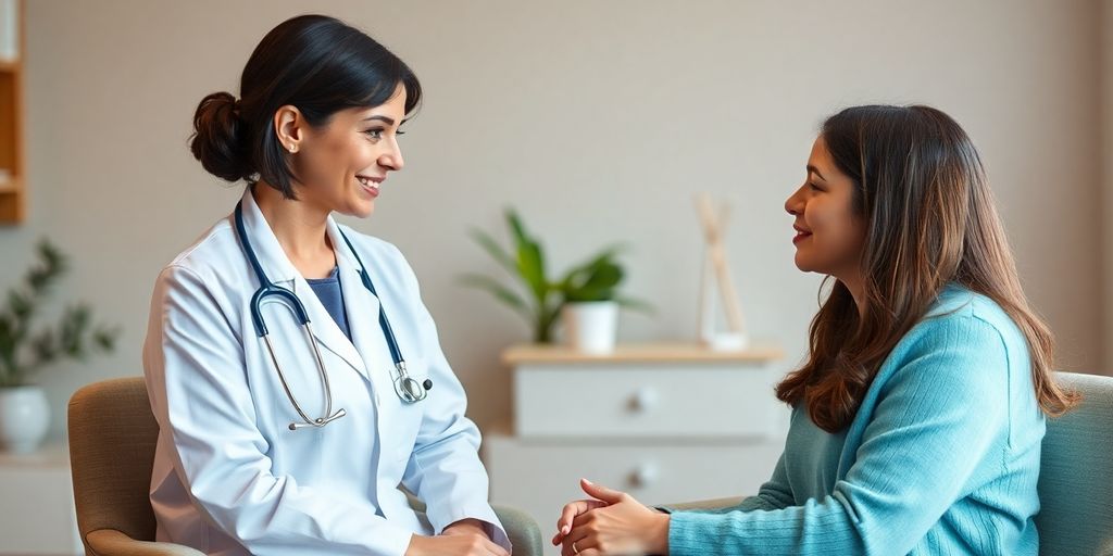 Consulta médica feminina em ambiente acolhedor.