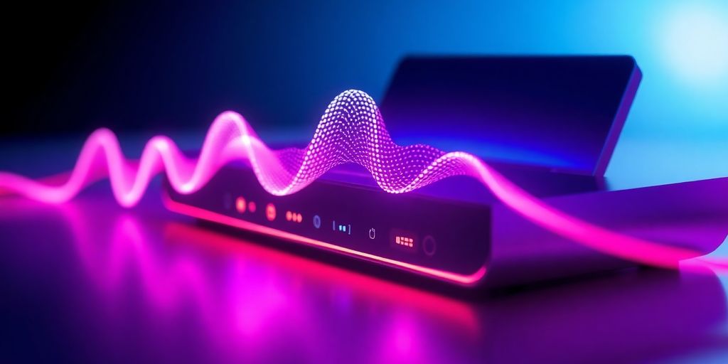 AI and voice waves creating audio content.