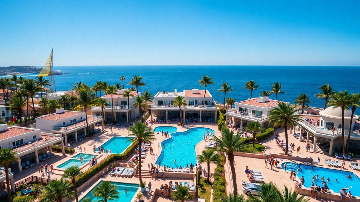 Large group enjoying villas and pools in Cabo