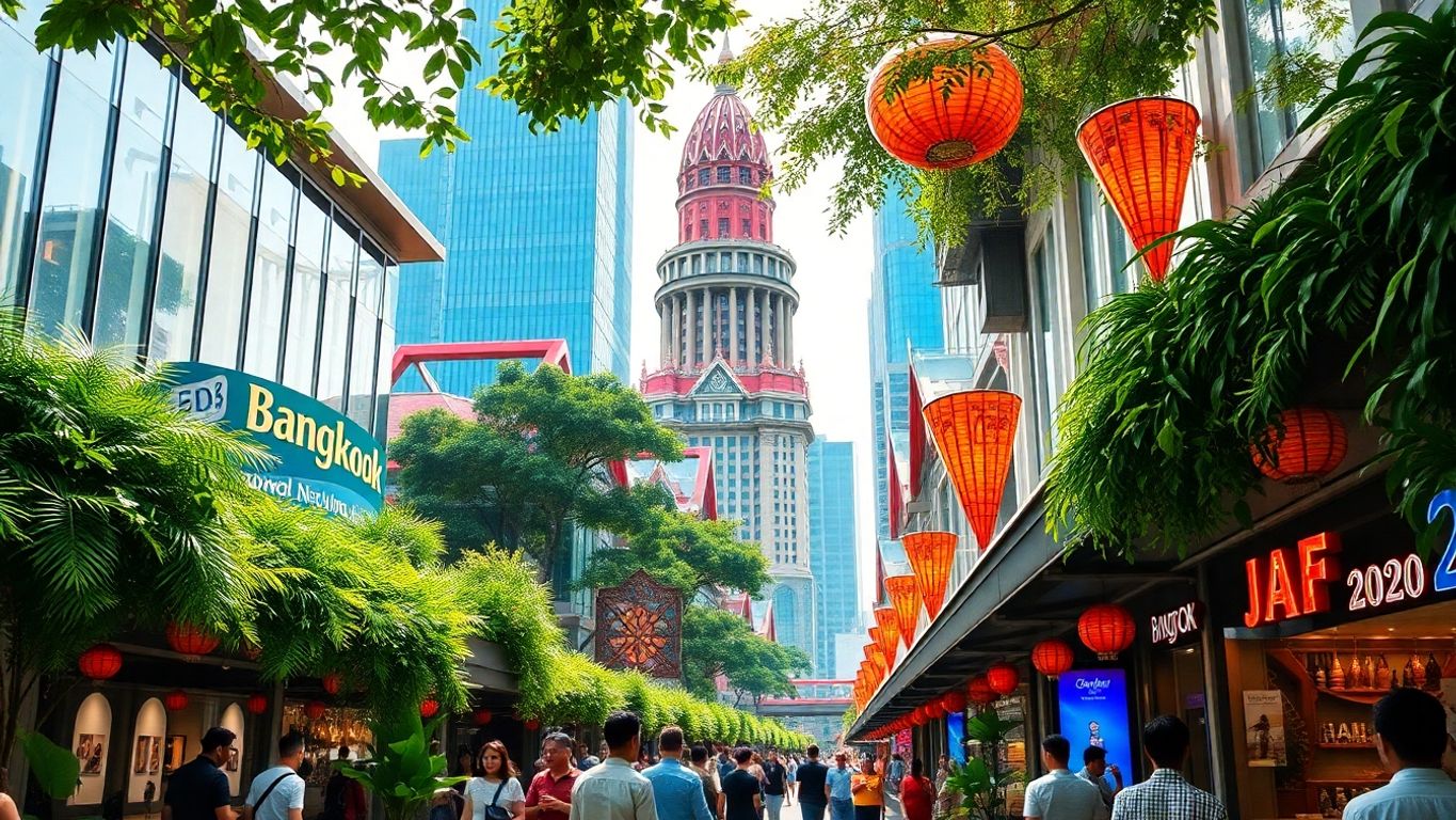 Vivid Bangkok attractions with colorful architecture and people.