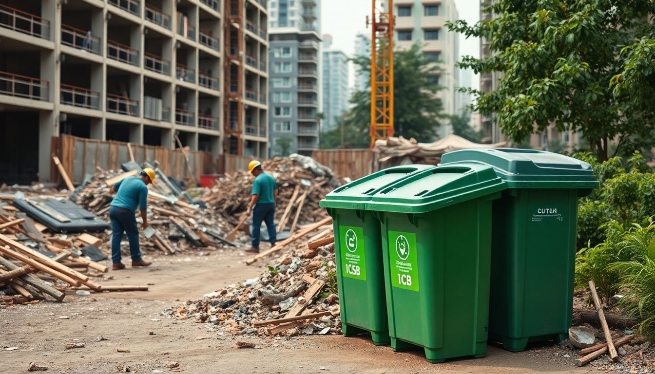 Construction workers clearing waste at a site in London.