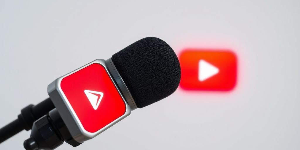 Podcast microphone and YouTube play button.