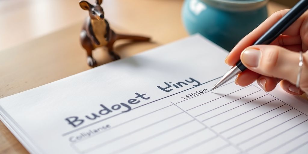 Aussie navigating finances with a budgeting worksheet.