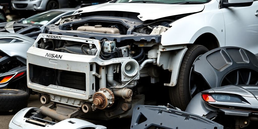 Nissan car parts being sorted for reuse.
