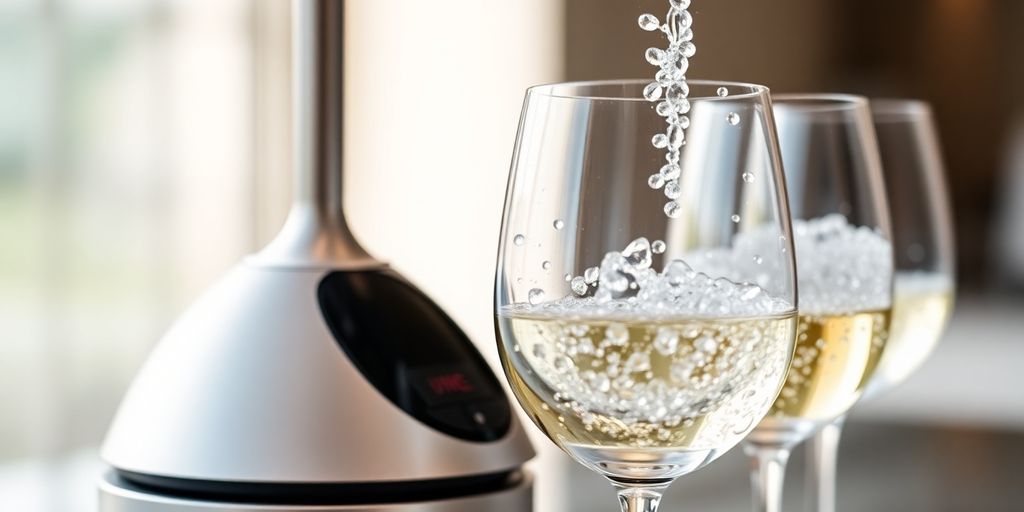 Wine glass cleaning device with sparkling clean glasses.