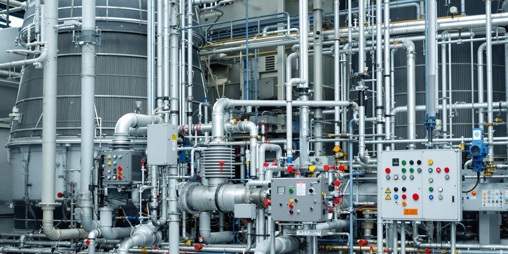 Industrial thermoregulation systems in a factory environment.