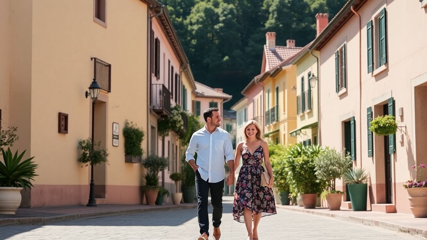 Couple se promenant dans les rues charmantes de Plan-de-Cuques.