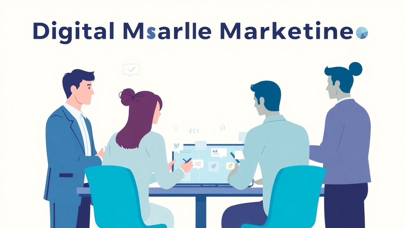 Illustrasjon av ledelse i digitale markedsføringsprosjekter.