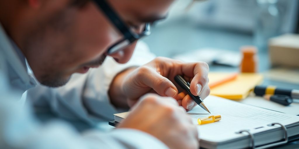 Investigator examining evidence at a small case scene.