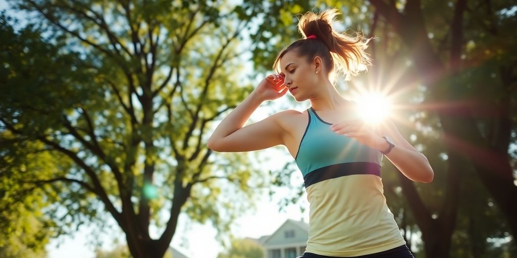 Person exercising outdoors, vibrant and energetic