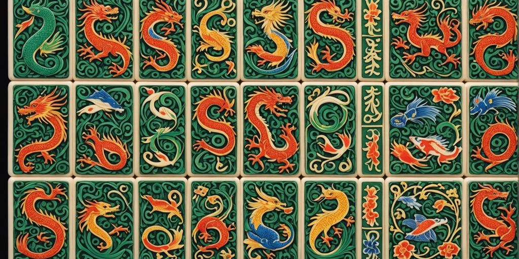 Mahjong tiles with animal designs