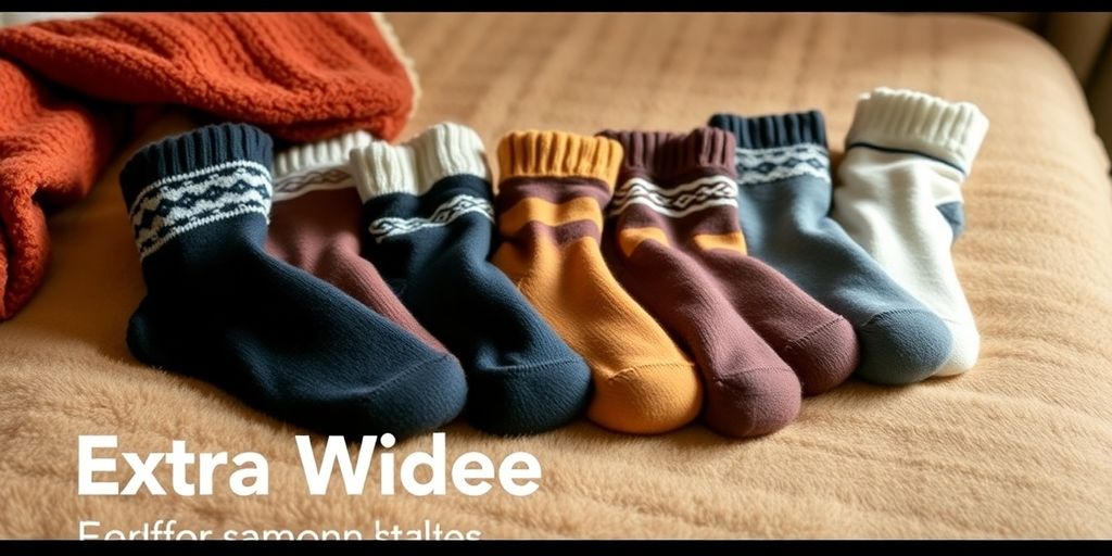 Extra wide ankle socks in vibrant colors on soft surface.