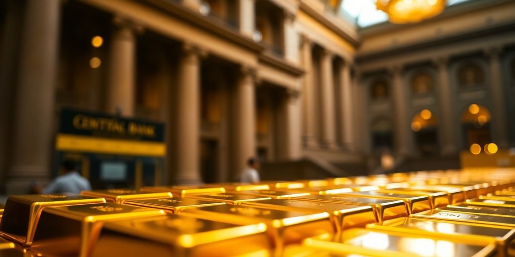 Des barres d'or empilées dans une banque centrale.