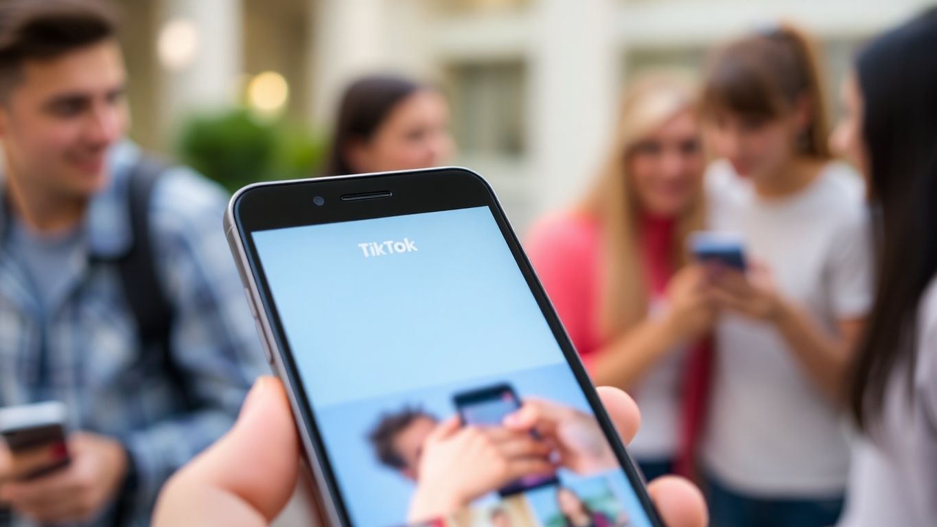 Close-up of a smartphone with TikTok app opened.