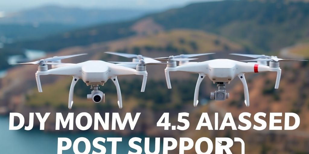 Vue aérienne des drones DJI Phantom 4 Pro et Advanced.