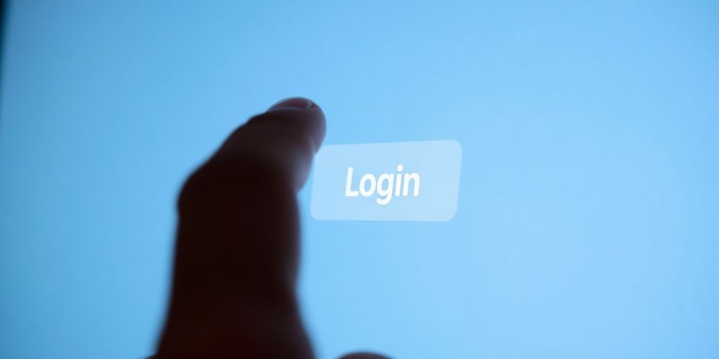 A close-up of a finger tapping on a login button