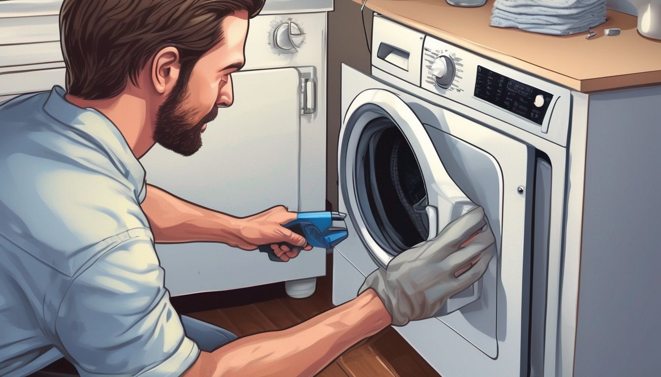 person fixing a noisy dryer in a home setting