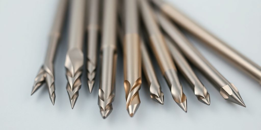 Close-up of assorted nail drill bits on a surface.