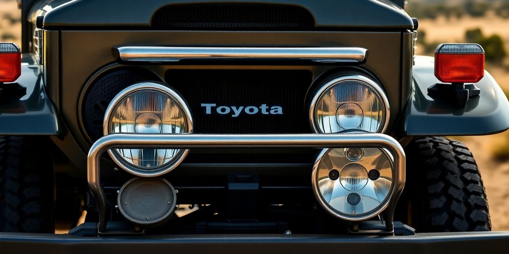 Toyota Land Cruiser parked with abundant spare parts in Australia.