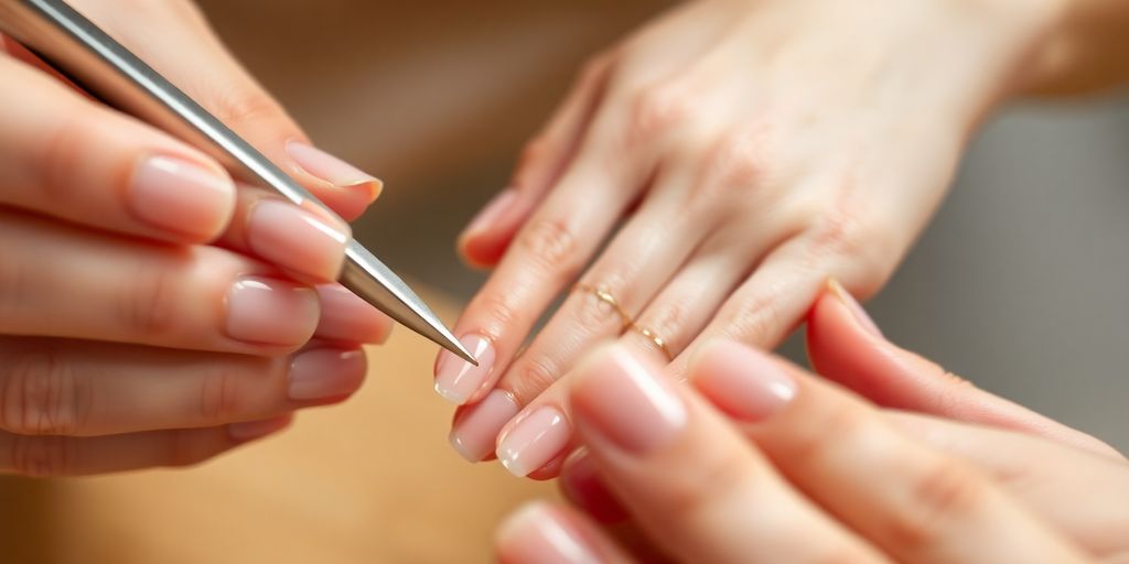 Close-up of prepared natural nails ready for press-ons.