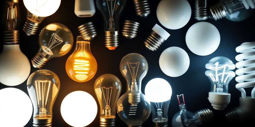 Various light bulbs glowing brightly.