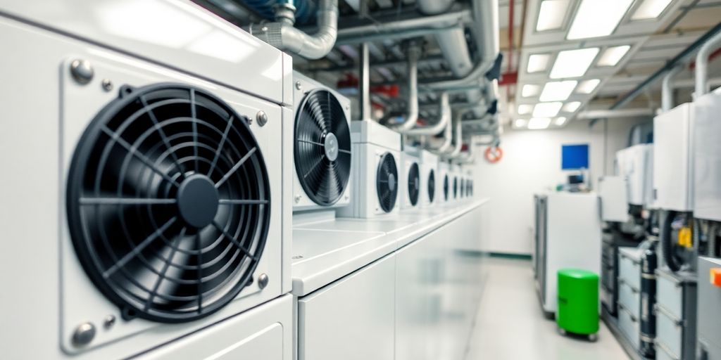 Industrial refrigeration setup with energy-efficient components.