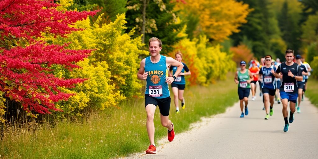 Runner on a scenic trail during a 10K race.