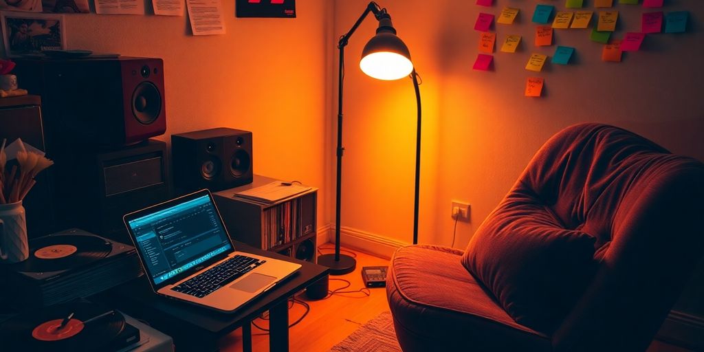 Cozy studio setup for creating lofi music beats.