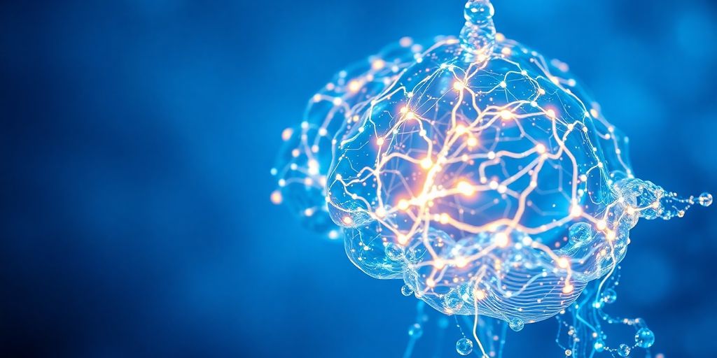AI brain analyzing flowing water data.