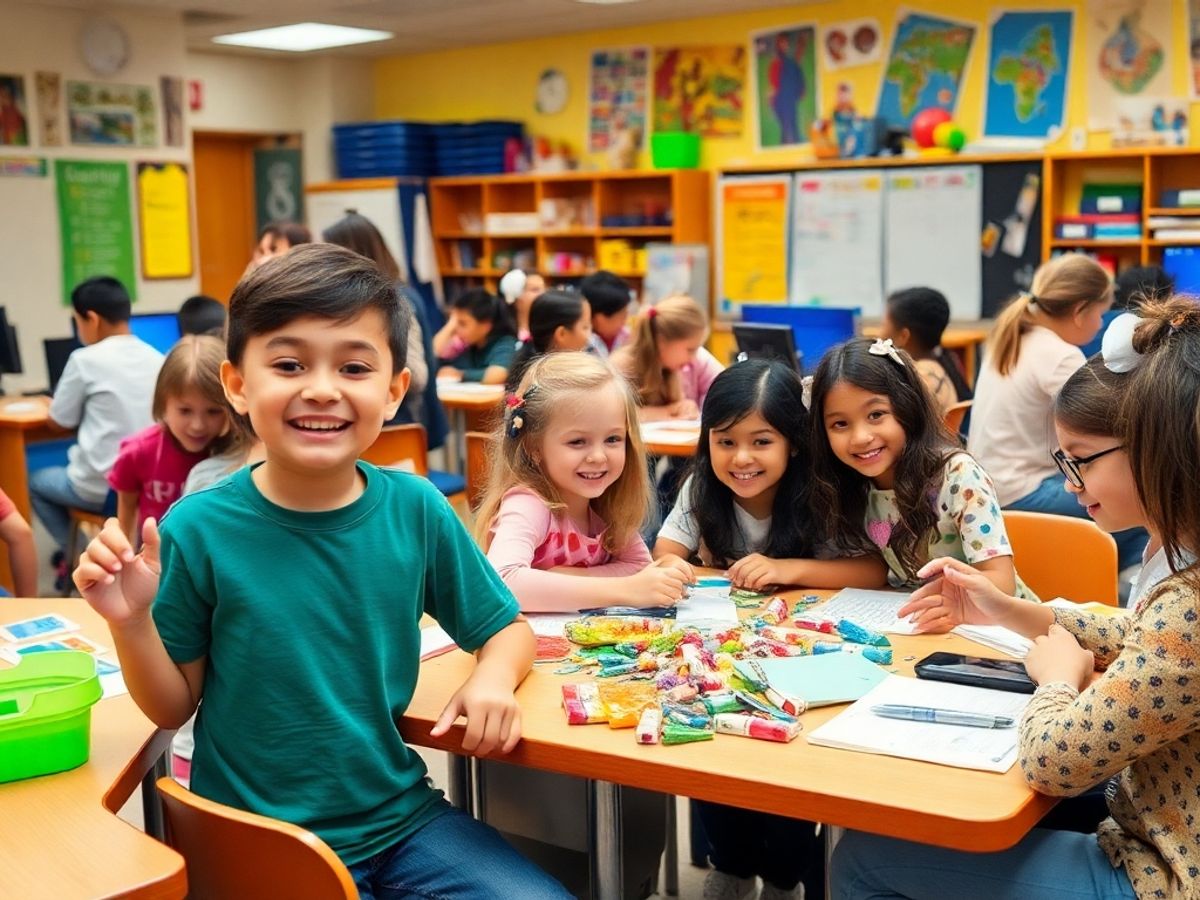 Elevi creativi lucrând împreună la proiecte interactive.