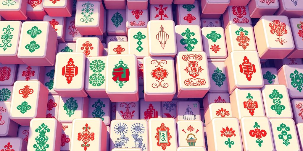 Colorful Mahjong tiles arranged artistically.
