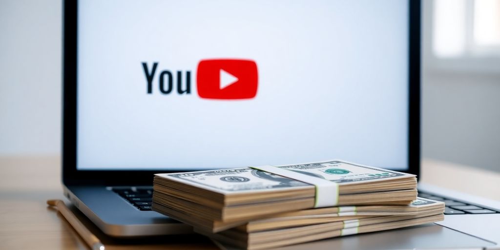 Laptop, money, and YouTube logo