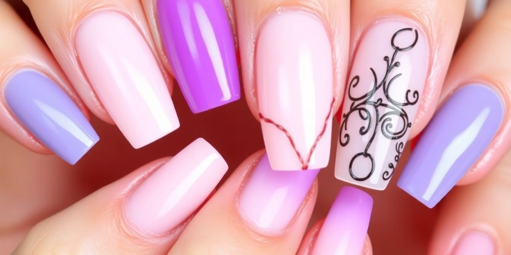 Unhas de fibra de vidro coloridas e elegantes.