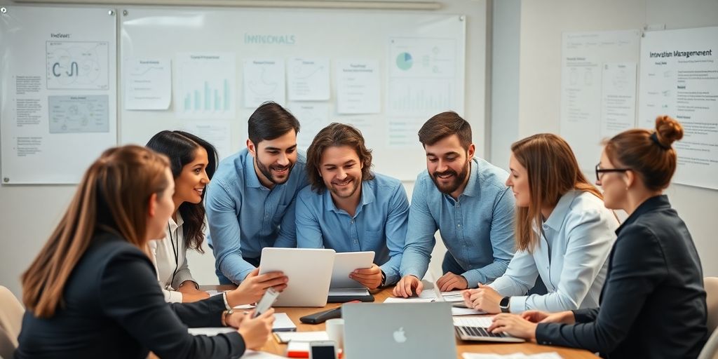 Group of professionals brainstorming innovative ideas together.