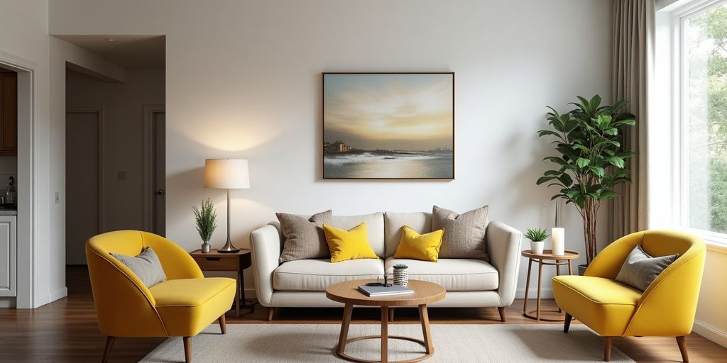 Modern remodeled living room with elegant decor and lighting.