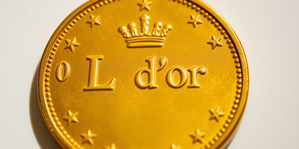 Louis d'or doré scintillant sous une lumière chaude.