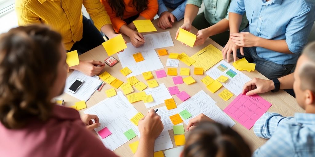 Diverse team collaborating on customer insights design.